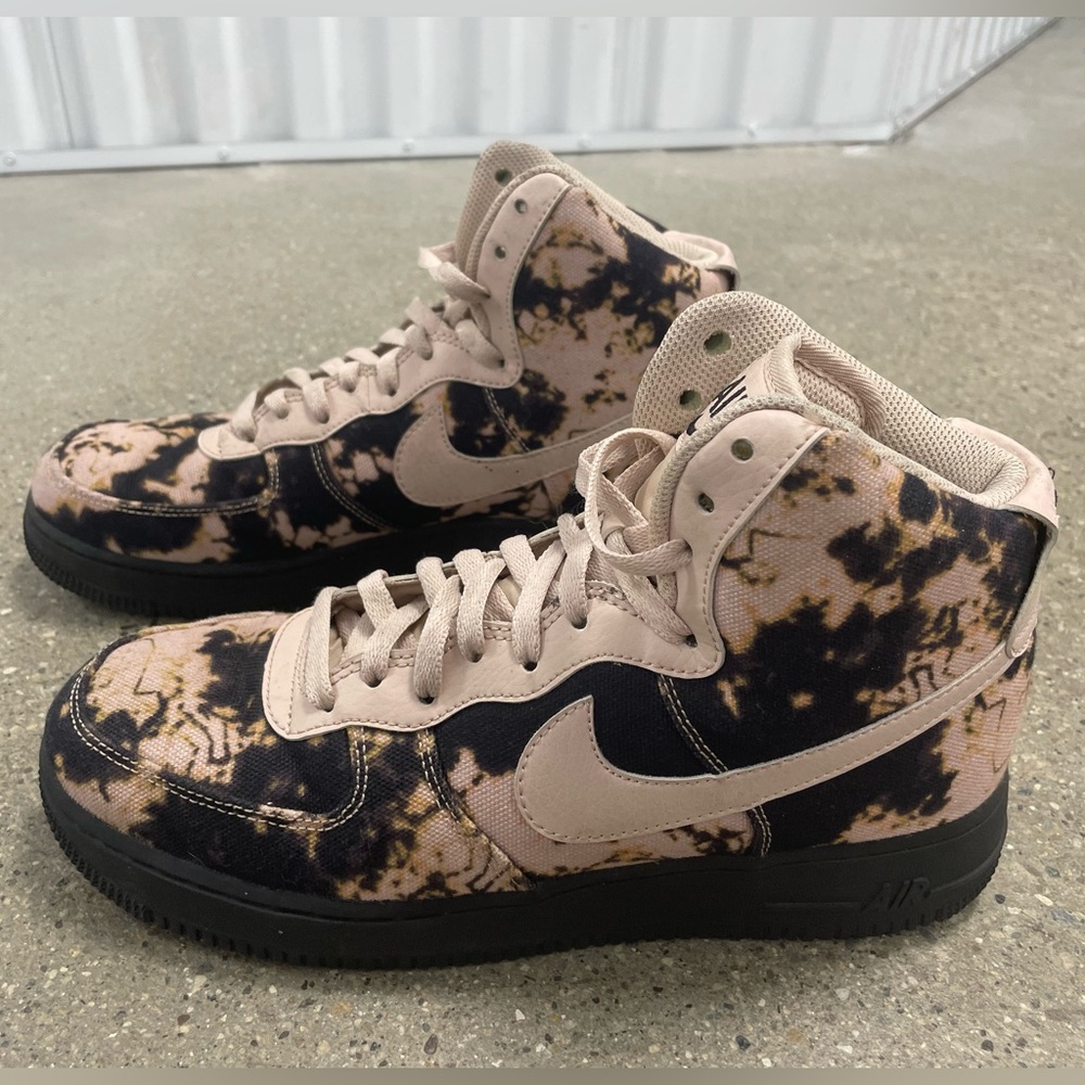 EUC Nike Air Force 1 High Acid Wash Print Black Particle Beige AR1954-001 size 9